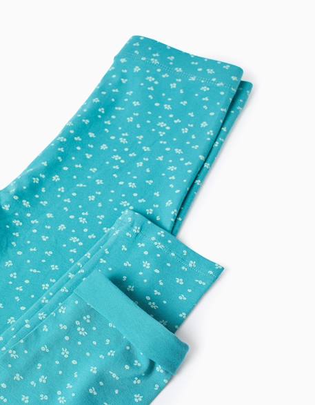 Lot de 2 leggings en coton unis/à fleurs Bleu+Rose 4 - vertbaudet enfant 