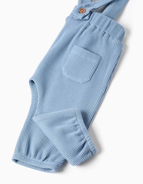 Pantalon en coton à texture gaufrée avec bretelles Bleu clair 4 - vertbaudet enfant 