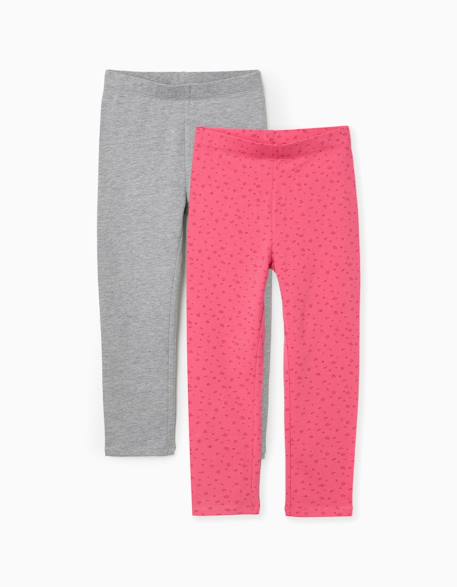 Fille-Lot de 2 leggings en coton unis/à fleurs