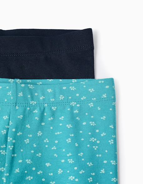 Lot de 2 leggings en coton unis/à fleurs Bleu+Rose 3 - vertbaudet enfant 