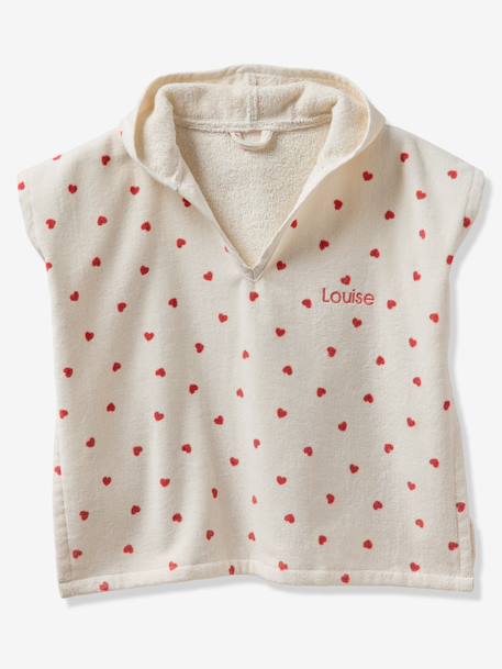 Poncho bébé coton recyclé personnalisable MON CŒUR rose imprimé 3 - vertbaudet enfant 