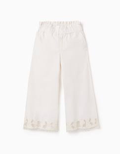 -Pantalon en coton à jambe large avec fleurs brodées
