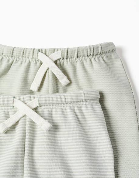 Lot de 2 pantalons en coton unis/rayés Vert clair 3 - vertbaudet enfant 