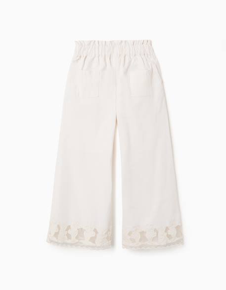 Pantalon en coton à jambe large avec fleurs brodées Blanc 2 - vertbaudet enfant 