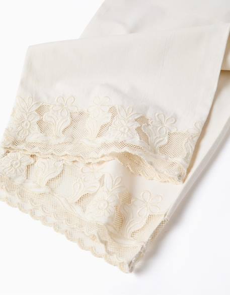Pantalon en coton à jambe large avec fleurs brodées Blanc 4 - vertbaudet enfant 
