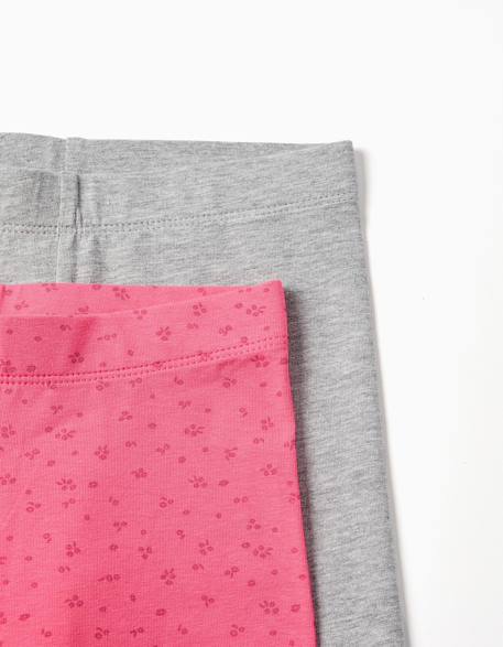 Lot de 2 leggings en coton unis/à fleurs Bleu+Rose 7 - vertbaudet enfant 