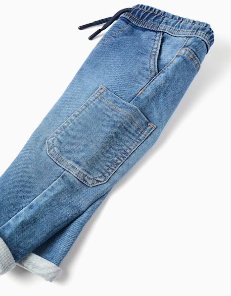 Pantalon en jean à coupe droite et poches cargo Bleu 4 - vertbaudet enfant 