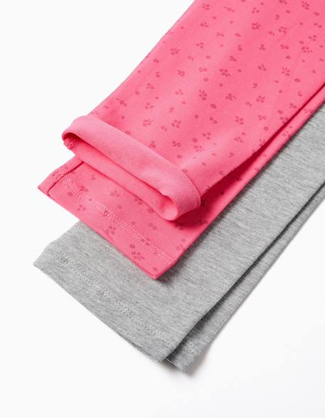 Lot de 2 leggings en coton unis/à fleurs Bleu+Rose 8 - vertbaudet enfant 
