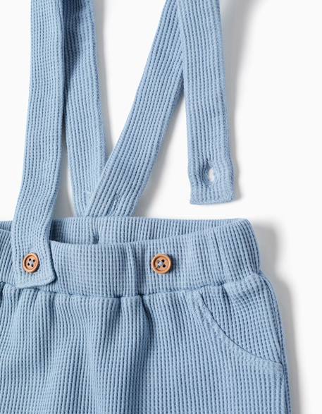 Pantalon en coton à texture gaufrée avec bretelles Bleu clair 3 - vertbaudet enfant 
