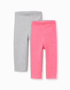 Bébé-Pantalon, jean-Lot de 2 leggings en coton unis/à fleurs