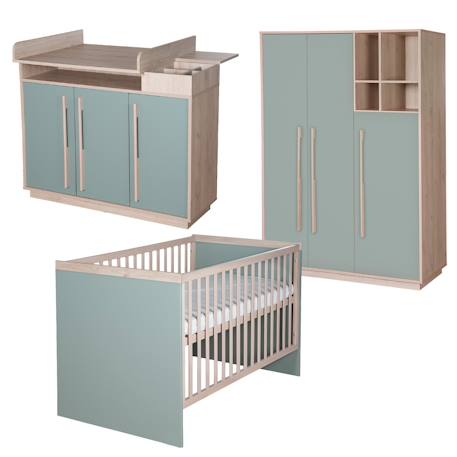 Chambre bébé complète - lit évolutif + commode à langer et armoire selva Vert sauge - noyer de virginie 2 - vertbaudet enfant 