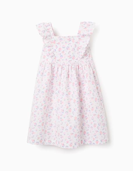 Fille-Robe en popeline à motif floral et volants