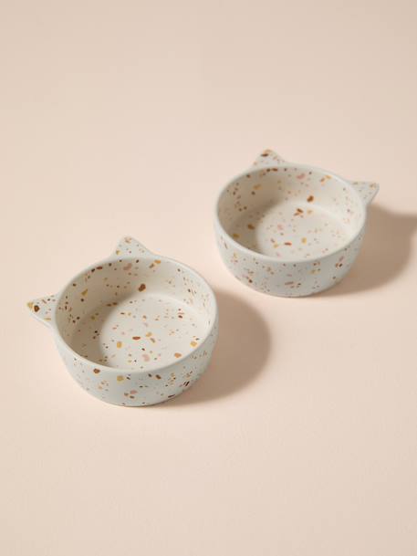 Lot de 2 gamelles pour chat en céramique blanc imprimé+écru 9 - vertbaudet enfant 