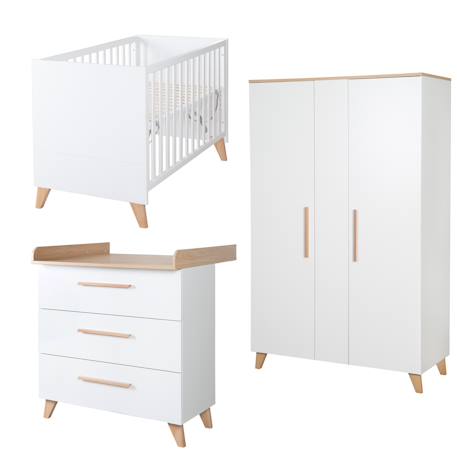Chambre bébé 3 pcs - lit cododo 2en1 + commode à langer et armoire leon Blanc - chêne othello 2 - vertbaudet enfant 