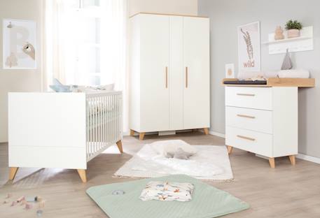 Chambre bébé 3 pièces - lit évolutif + commode à langer et armoire leon Blanc - chêne othello 2 - vertbaudet enfant 