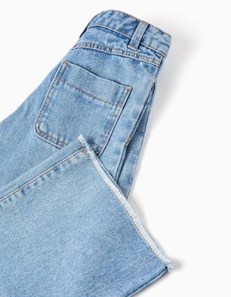 Jean à jambe large et ourlets effilochés Bleu 4 - vertbaudet enfant 