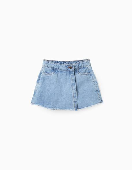 Jupe-short en jean à ourlet effiloché Bleu 1 - vertbaudet enfant 