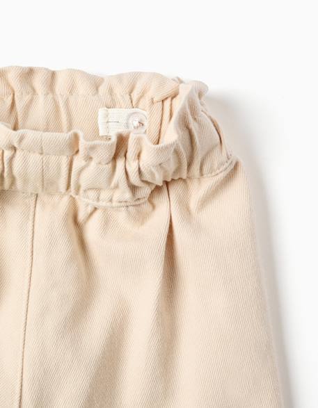 Short en sergé avec broderie et taille élastique Beige 3 - vertbaudet enfant 