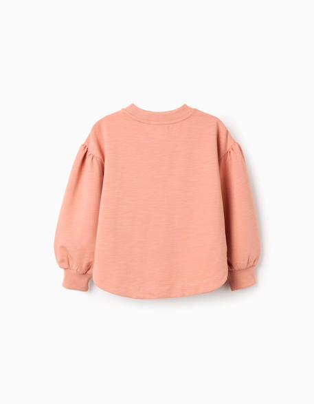 Sweat en coton avec fleur brodée Orange clair 2 - vertbaudet enfant 