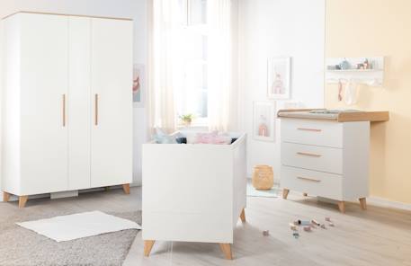Chambre bébé 3 pcs - lit cododo 2en1 + commode à langer et armoire leon Blanc - chêne othello 1 - vertbaudet enfant 