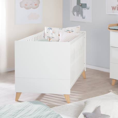 Chambre bébé complète - lit évolutif + commode à langer et armoire leon Blanc - chêne othello 3 - vertbaudet enfant 