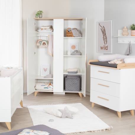 Chambre bébé 3 pcs - lit cododo 2en1 + commode à langer et armoire leon Blanc - chêne othello 4 - vertbaudet enfant 