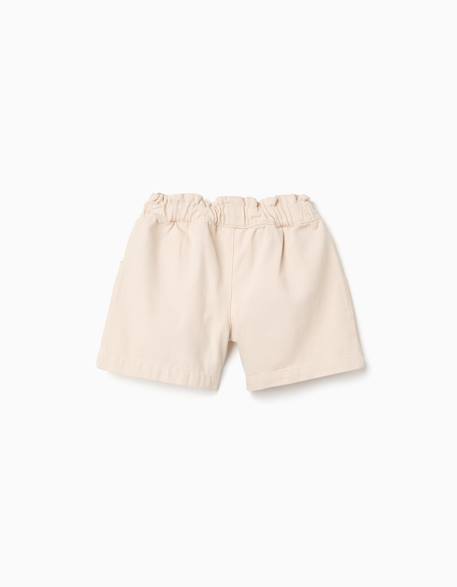 Short en sergé avec broderie et taille élastique Beige 2 - vertbaudet enfant 