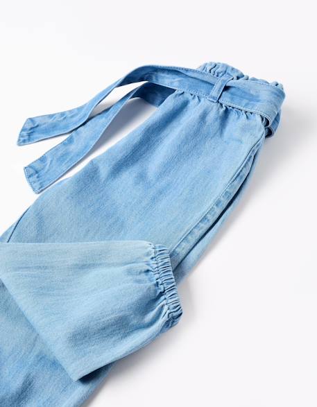 Pantalon en jean avec taille paperbag et ceinture Bleu 4 - vertbaudet enfant 