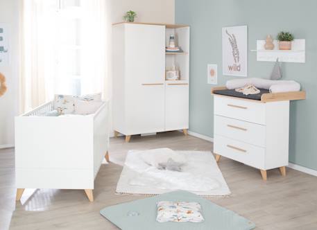 Chambre bébé complète - lit évolutif + commode à langer et armoire leon Blanc - chêne othello 1 - vertbaudet enfant 