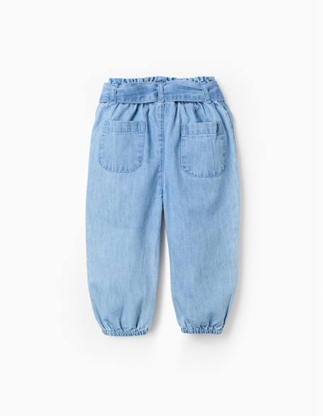 Pantalon en jean avec taille paperbag et ceinture Bleu 2 - vertbaudet enfant 