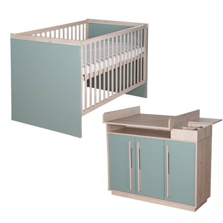 Chambre bébé évolutive - lit + commode à langer selva Vert sauge - noyer de virginie 2 - vertbaudet enfant 