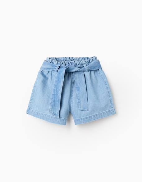Bébé-Short-Short en jean avec taille paperbag et ceinture