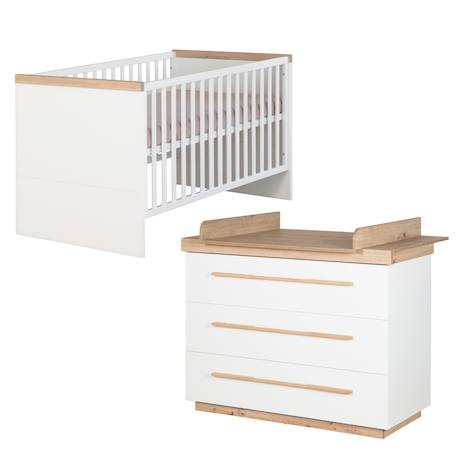 Chambre bébé évolutive - lit + commode à langer lumo Blanc - chêne artisan 2 - vertbaudet enfant 