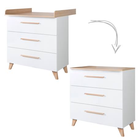 Chambre bébé évolutive - lit + commode à langer leon Blanc - chêne othello 6 - vertbaudet enfant 