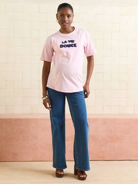 T-shirt manches courtes allaitement coton bio rose 1 - vertbaudet enfant 
