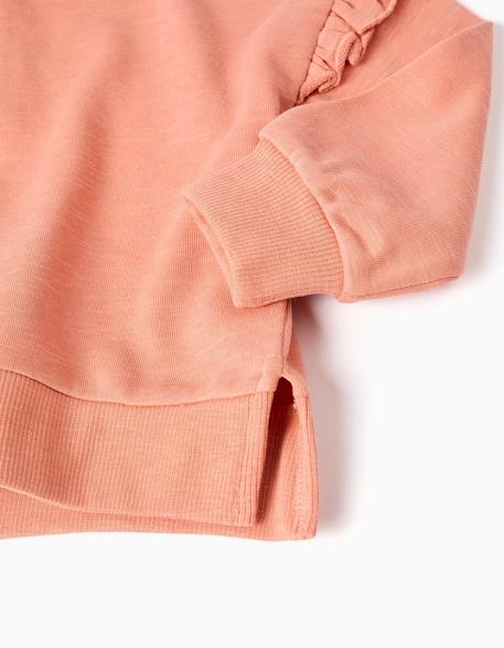 Sweat en coton à volants et broderie Orange clair 4 - vertbaudet enfant 