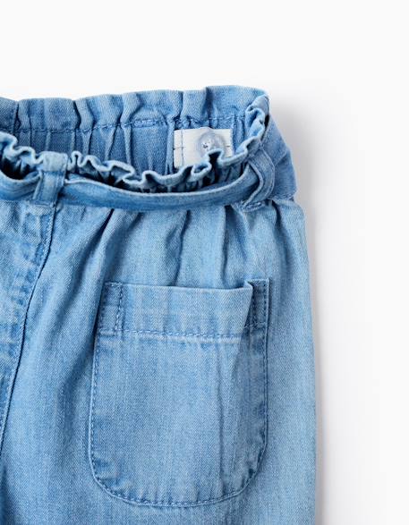 Pantalon en jean avec taille paperbag et ceinture Bleu 3 - vertbaudet enfant 