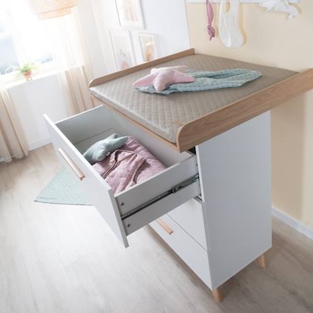 Chambre bébé complète - lit évolutif + commode à langer et armoire leon Blanc - chêne othello 6 - vertbaudet enfant 