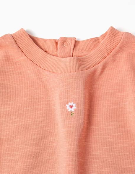 Sweat en coton à volants et broderie Orange clair 3 - vertbaudet enfant 