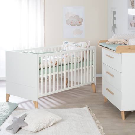 Chambre bébé évolutive - lit + commode à langer leon Blanc - chêne othello 1 - vertbaudet enfant 