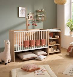 Lit bébé combiné évolutif en décor bois avec commode à langer étagère - up  - vertbaudet enfant