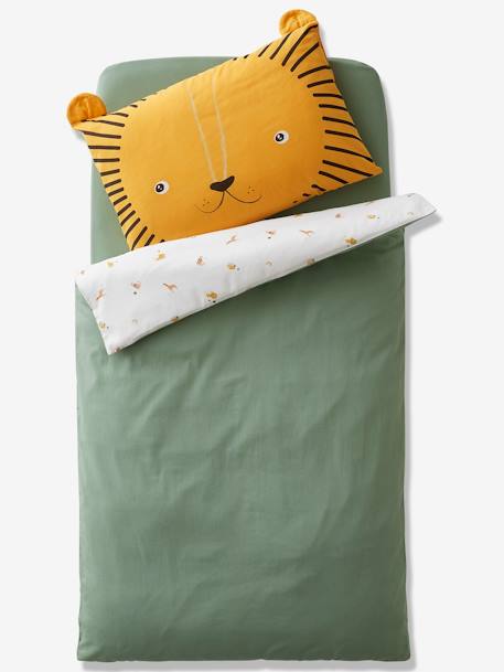 Housse de couette bébé MON PETIT LION ivoire imprimé / vert 4 - vertbaudet enfant 
