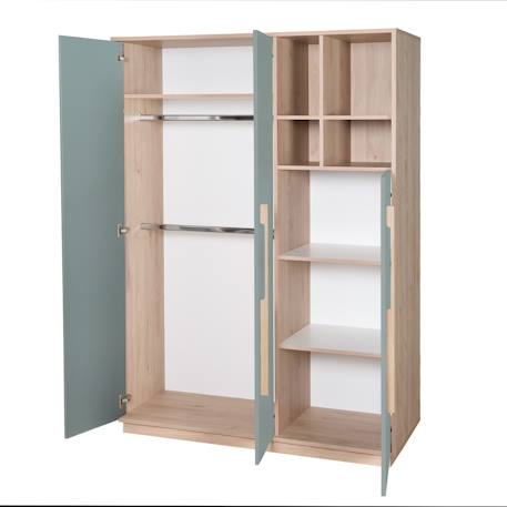Armoire 3 portes 4 niches selva Vert sauge - noyer de virginie 3 - vertbaudet enfant 