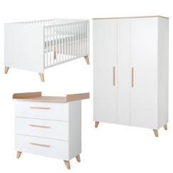 Chambre et rangement-Chambre bébé 3 pièces - lit évolutif + commode à langer et armoire leon
