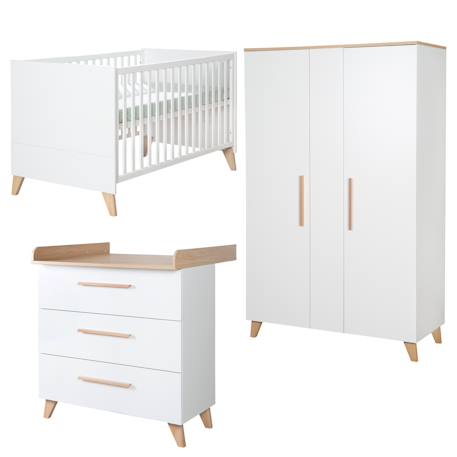 Chambre bébé 3 pièces - lit évolutif + commode à langer et armoire leon Blanc - chêne othello 1 - vertbaudet enfant 