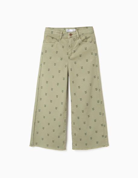 Pantalon large en sergé à motif floral Vert foncé 1 - vertbaudet enfant 