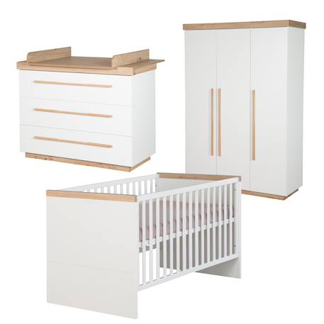 Chambre bébé complète - lit évolutif + commode à langer et armoire lumo Blanc - chêne artisan 2 - vertbaudet enfant 