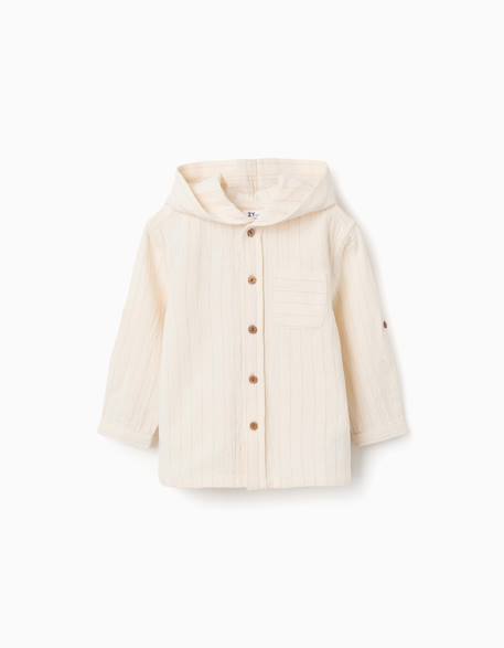 Chemise en lin à rayures et capuche Beige 1 - vertbaudet enfant 