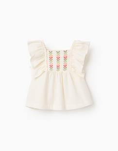 Bébé-Chemise, blouse-Blouse à manches volantées et broderie