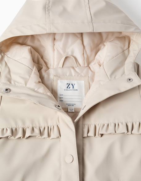 Parka rembourrée à capuche et volants Gris clair 3 - vertbaudet enfant 
